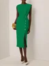 Light Blue Buckle Classic Crew Neck Sleeveless Sheath Midi Dress