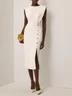 Light Blue Buckle Classic Crew Neck Sleeveless Sheath Midi Dress