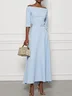 Light Blue Cotton Off The Shoulder Half Sleeve A-Line Maxi Dress