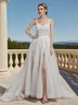White Split Joint Ruched Bridal/Wedding Dress V Neck Sleeveless A-Line Gown