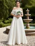 White Bridal/Wedding Dress Off The Shoulder Short Sleeve A-Line Gown