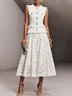 Women Tweed White Buckle Pocket Stitching Crew Neck Sleeveless Dressy Coat With Skirt Two-Piece Set