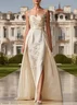 White Lace Embroidery Wedding Dress Spaghetti Sleeveless A-Line Gown Dress