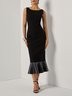 Black Knit Boat Neck Sleeveless Mermaid Midi Dress