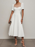White Mesh Classic Sweetheart Neckline Short Sleeve A-Line Midi Dress