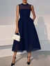 Black Organza Mesh Plaid Classic Crew Neck Sleeveless A-Line Midi Dress