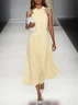 Pink Bow Peplum Chiffon Crew Neck Sleeveless A-Line Midi Dress