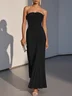 White Pleated Classic Strapless Sleeveless A-Line Maxi Dress