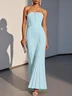 White Pleated Classic Strapless Sleeveless A-Line Maxi Dress