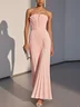 White Pleated Classic Strapless Sleeveless A-Line Maxi Dress