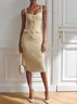 Golden Buckle Pocket Stitching Tweed Spaghetti Sleeveless Sheath Midi Dress