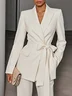 Women Spring/Fall White Pocket Stitching Blazers