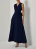 Purplish Blue Bow Lyocell Linen Wrap V Neck Sleeveless A-Line Maxi Dress