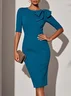 Cyan Bow Classic Crew Neck Half Sleeve Sheath Midi Dress