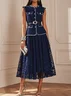 Women Tweed Purplish blue Piping Lace Crew Neck Sleeveless Dressy Coat With Skirt  Two-Piece Set