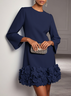 Purplish blue 3D Floral Classic Crew Neck Long Sleeve Shift Mini Dress