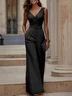 Women Pink Lace V Neck Sleeveless Dressy Jumpsuit With Pockets