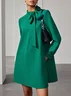 Green Bow Classic Tie Neck Long Sleeve A-Line Mini Dress