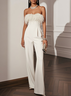 Women White Feather-trimmed Strapless Sleeveless Dressy Jumpsuit