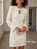 White Pearl Hollow Out Classic Crew Neck Long Sleeve H-Line Mini Dress