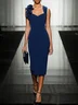 Blue 3D Floral Classic Sweetheart Neckline Sleeveless Sheath Midi Dress