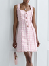 Pink Webbing Buckle Tweed Spaghetti Sleeveless A-Line Mini Dress