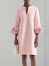Pink 3D Floral Classic Notched Long Sleeve A-Line Midi Dress