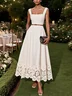 White Lace Classic Square Neck Sleeveless A-Line Maxi Dress