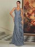 Silver Sequin Ruffled Spaghetti Sleeveless A-Line Gown