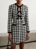 Black Bow Piping Tweed Crew Neck Long Sleeve Sheath Mini Dress