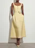 Yellow 3D Floral Buckle Tweed U-Neck Sleeveless A-Line Midi Dress