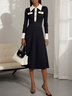 Black Buckle Sweater Shawl Collar Long Sleeve A-Line Midi Dress