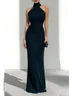 Black Classic Mock Neck Sleeveless Sheath Maxi Dress