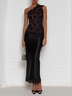 Black Lace One Shoulder Sleeveless Sheath Maxi Dress