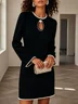 Black Pearl Cut Out Classic Crew Neck Long Sleeve Shift Mini Dress