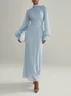 Light Blue Chiffon Mock Neck Long Sleeve Balloon Sleeve A-Line Maxi Dress