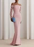 Pink Lace Classic Off The Shoulder Long Sleeve Sheath Gown Dress