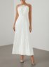 White Pleated Classic Strapless Sleeveless A-Line Maxi Dress