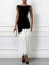 Black Tassel 3D Floral Velvet Boat Neck Sleeveless Mermaid Midi Dress