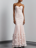 Nudepink 3D Floral Mesh Classic Strapless Sleeveless Mermaid Maxi Dress