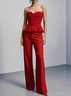 Women Red 3D Floral Strapless Sleeveless Dressy Top With Pants Two-Piece Set