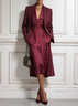 Women Wine Red Pocket Stitching Ruched Shawl Collar Long Sleeve Dressy Dress With Coat Two-Piece Set