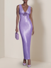 lavender 3D Floral Sequin V Neck Sleeveless Sheath Maxi Dress