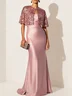 Light Pink Glitter Satin Wrap Sleeveless Sheath Gown Dress