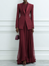 Women Wine Red Lapel Collar Long Sleeve Dressy Dress With Coat Two-Piece Set
