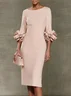 Light Pink 3D Floral Classic Crew Neck Half Sleeve Sheath Midi Dress