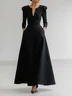 Black Jacquard Classic Notched Long Gigot Sleeve A-Line Maxi Dress