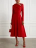 Red Asymmetrical Long Sleeve A-Line Midi Dress