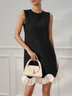 Black Ruffled Classic Crew Neck Sleeveless Shift Mini Dress
