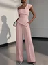 Women Pink Asymmetric Asymmetrical Short Sleeve Dressy Jumpsuit